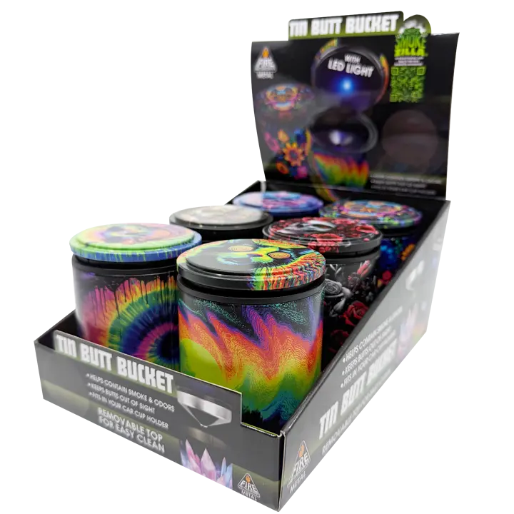 Full Print Butt Bucket Ashtray With Led Light - 6 Pieces Per Retail Ready Display 26430 1