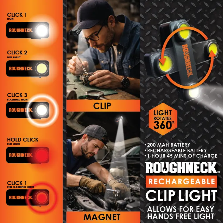 Rechargeable Magnetic Clip Light - 6 Pieces Per Retail Ready Display 26506 1