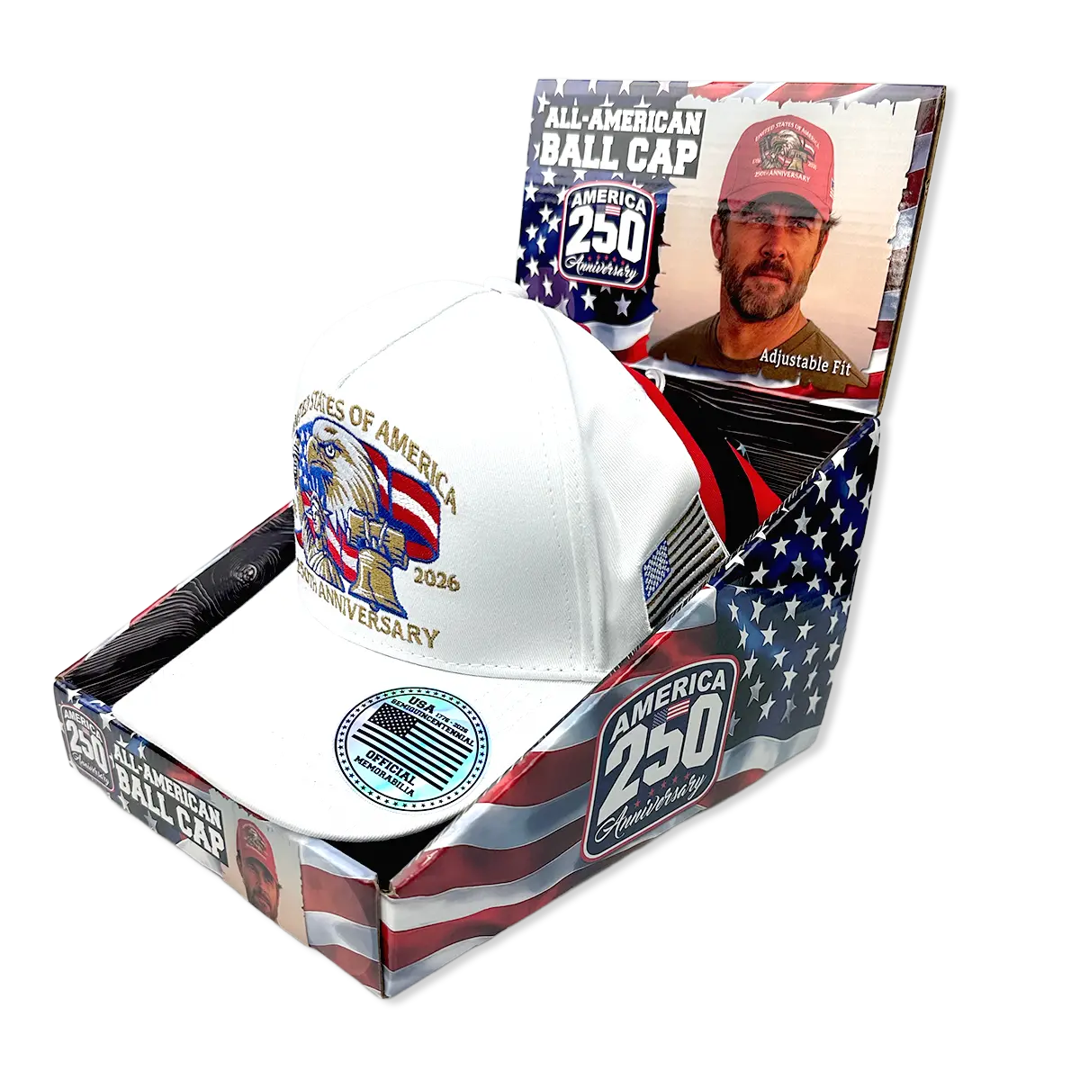 Usa 250 Patriotic All-American Ball Cap Hat - 6 Pieces Per Retail Ready Display 26553 1