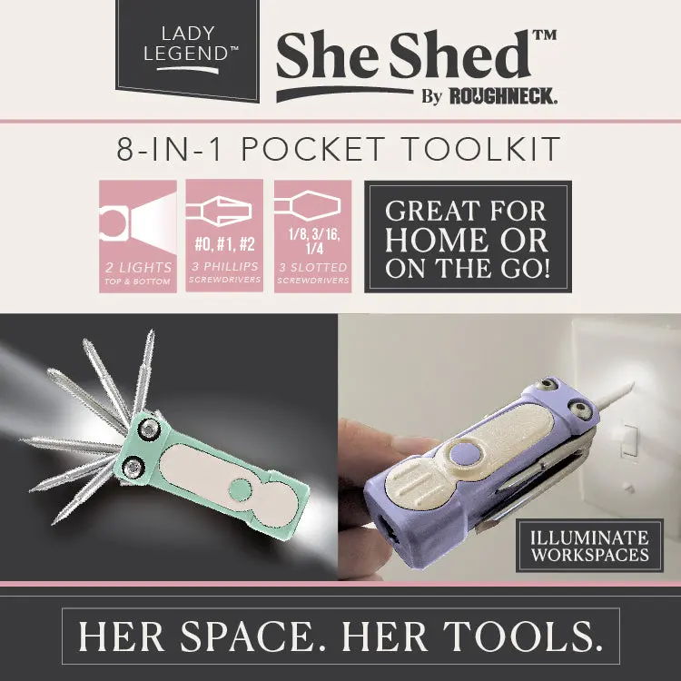 Lady Legend 8-In-1 Pocket Toolkit Multi-Tool With Lights - 6 Pieces Per Retail Ready Display 26619 1