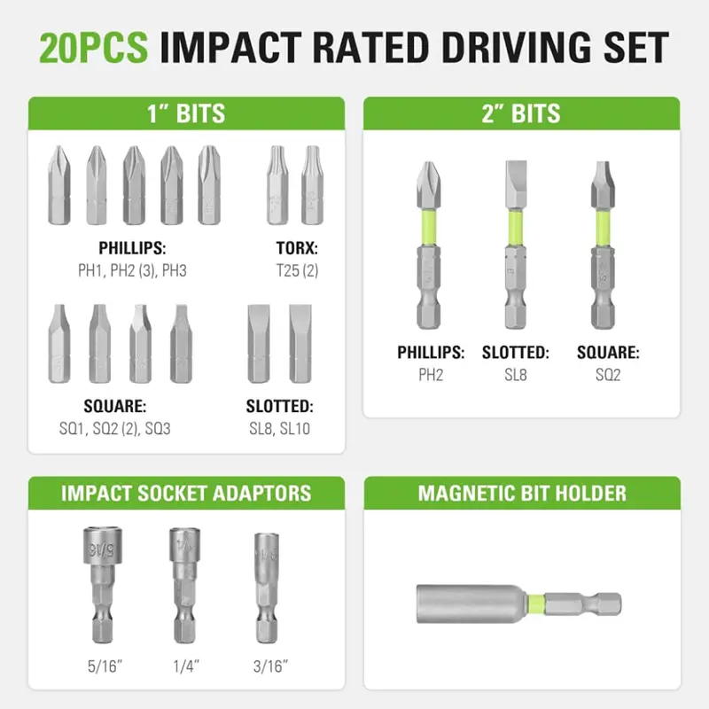 20 Pcs Impact Rated Driving Set 2