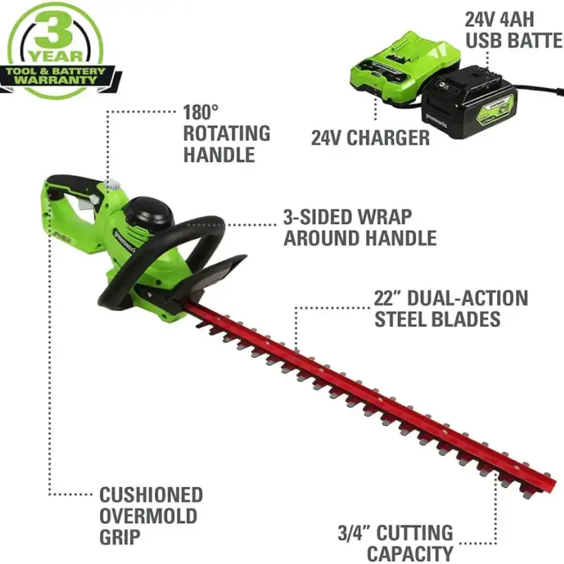 24V 22" Hedge Trimmer, 4.0Ah Battery And Charger 2