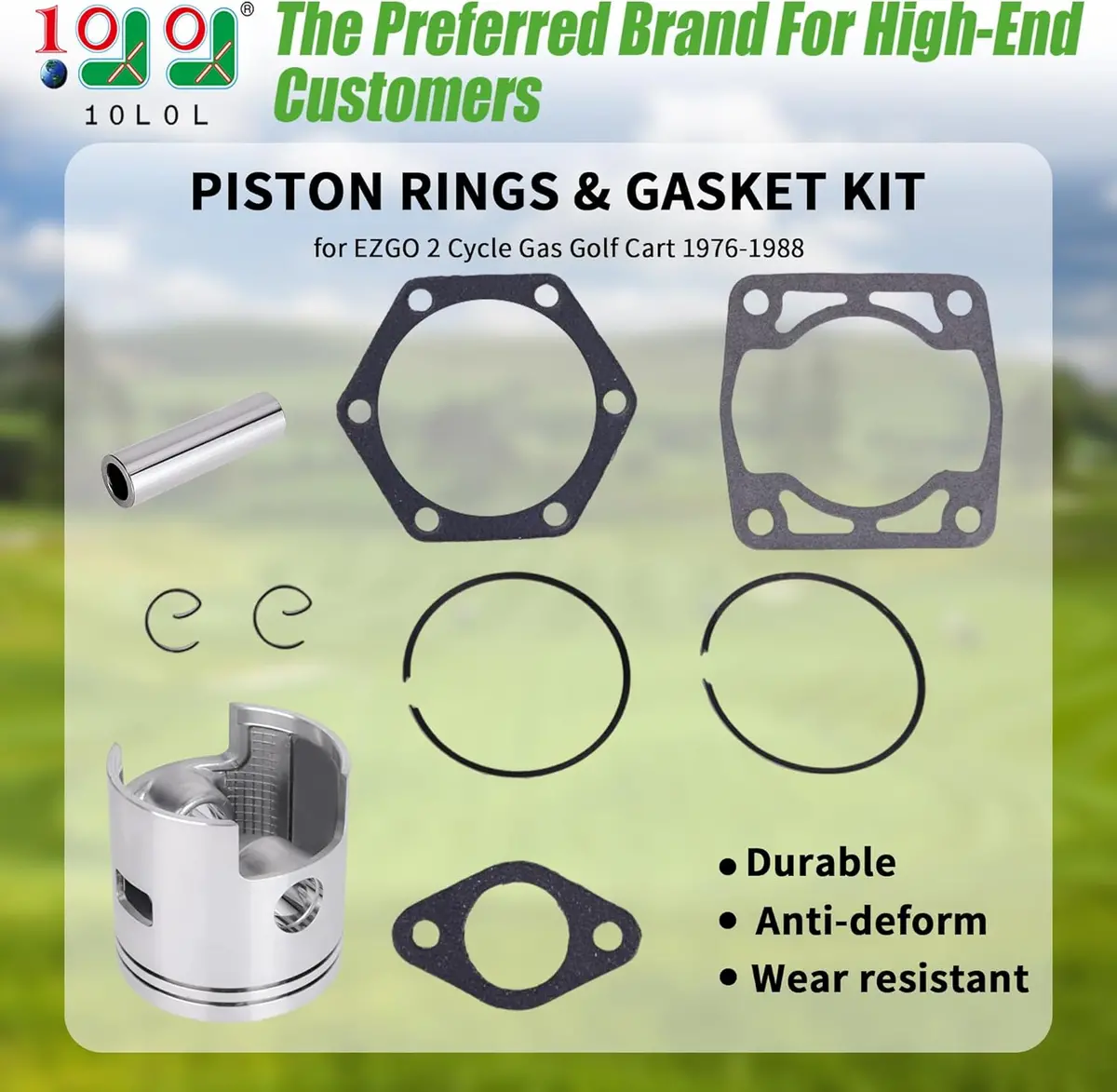 Golf Cart Piston Rings & Gasket Kit For Ezgo 2 Cycle Gas 1976-1988 - 10L0l 2