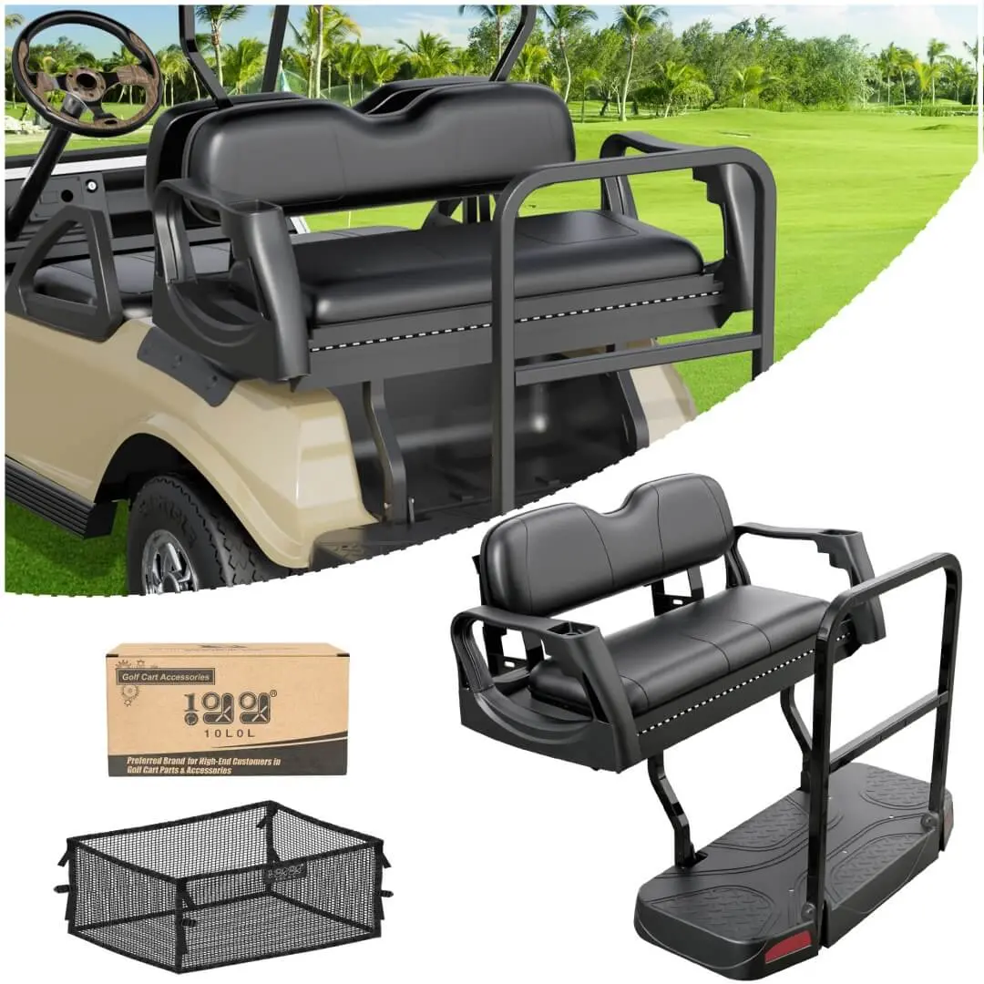 Golf Cart Rear Flip Seat For Club Car Ds – Heavy-Duty Alloy Steel Frame W/ Pe Cargo Deck - 10L0l 1