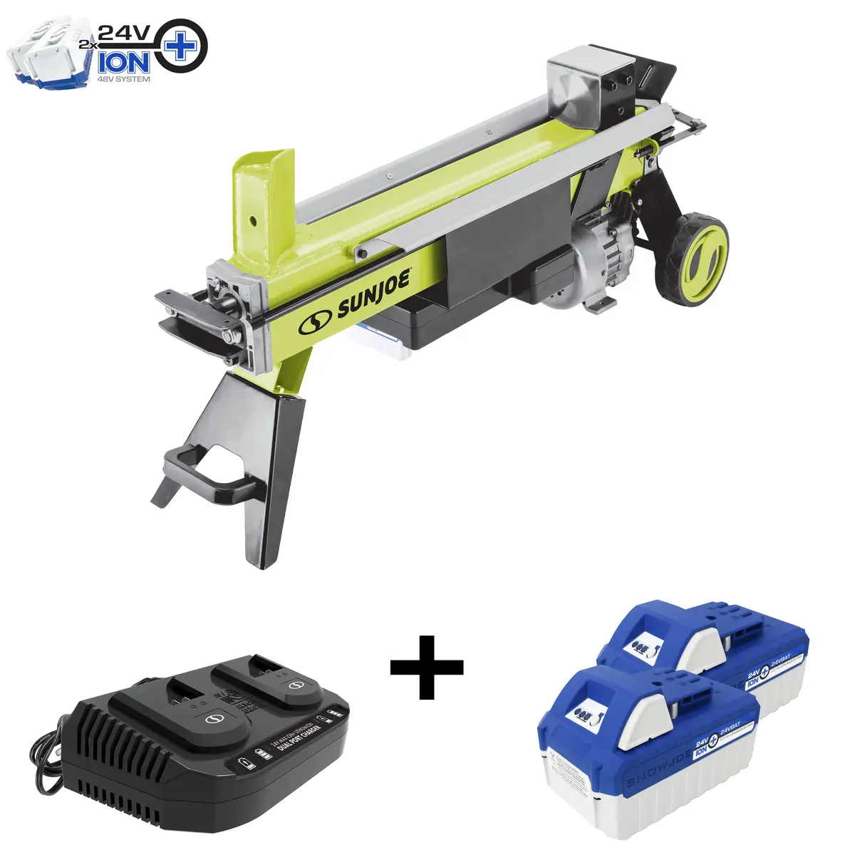 Sun Joe 24V-X2-Ls6t 48-Volt* Ionmax Cordless Hydraulic Log Splitter | 1800 Watts & 2900 Psi | 6 Ton Splitting Force | W/ 2 X 4.0-Ah Batteries + Dual Port Charger 1