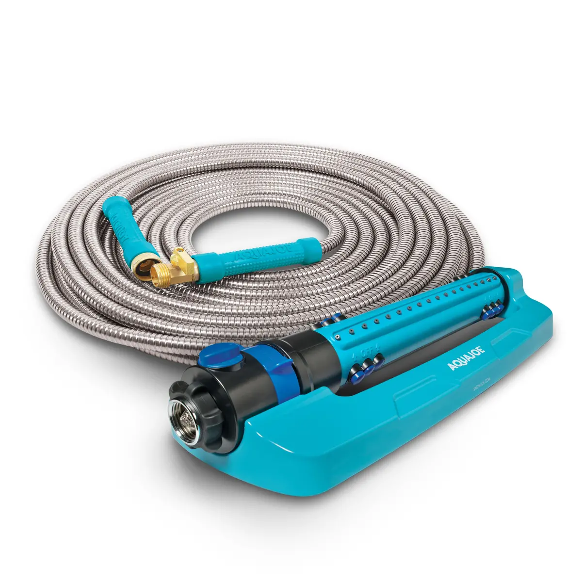 Aqua Joe Metal Garden Hose And Sprinkler Bundle |  50Ft Metal Garden Hose + Oscillating Sprinkler 1