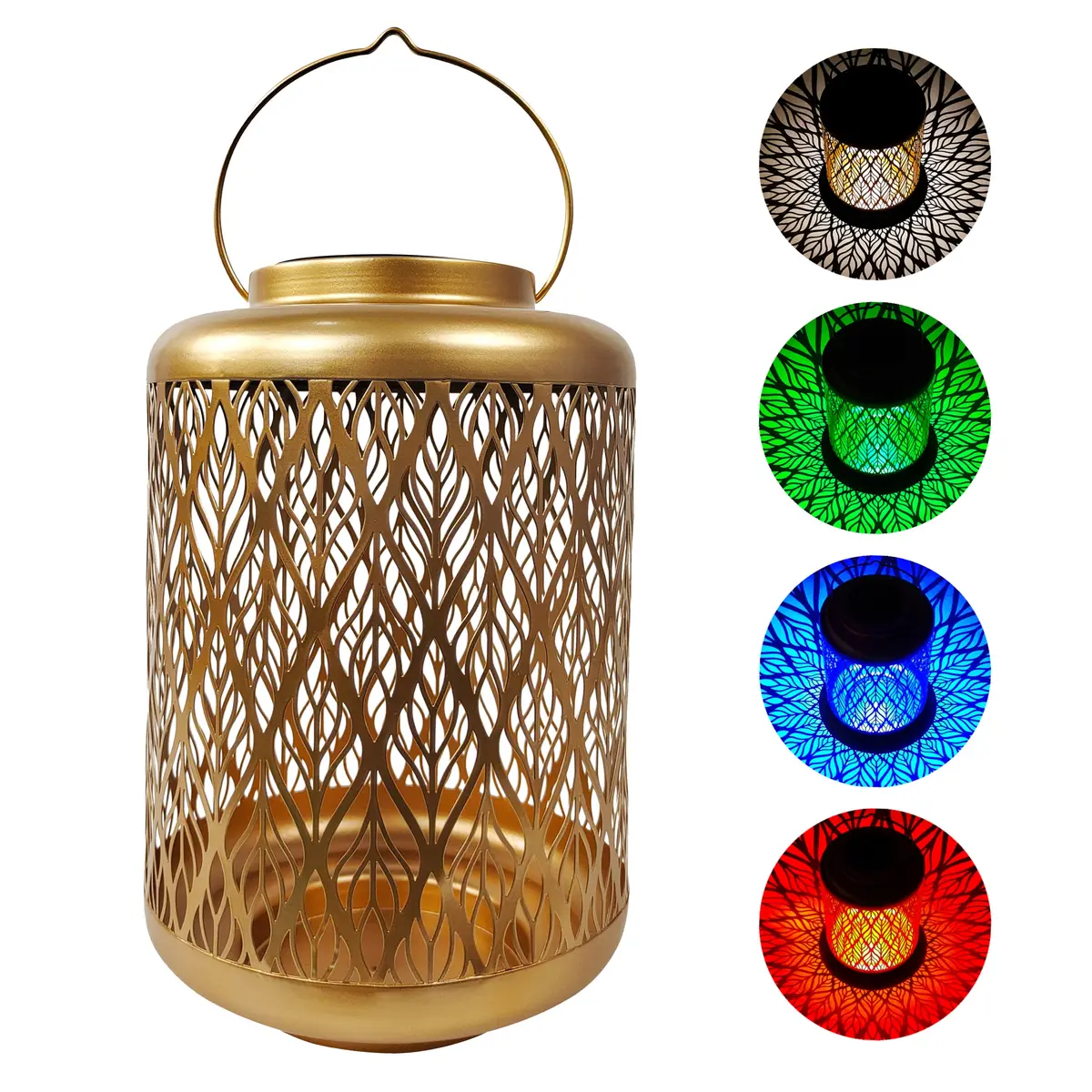 Bliss Outdoors Bsl-306-G Solar Led Lantern W/ Diamond Leaf Design & Hand Painted Finish | 12-In. Tall | Waterproof Ip44 (Gold) 1