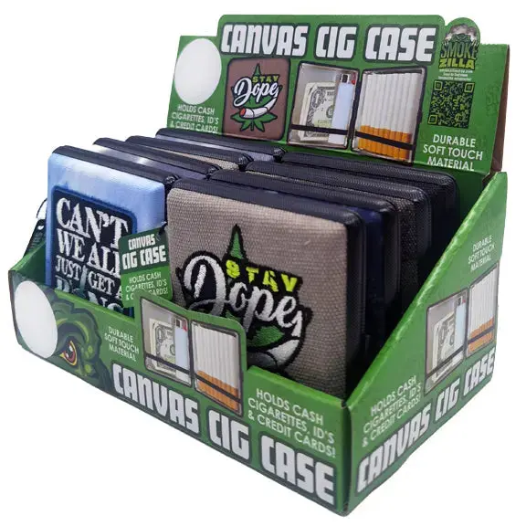 Canvas And Metal Cigarette Case With Hinge - 8 Pieces Per Retail Ready Display 30033 1