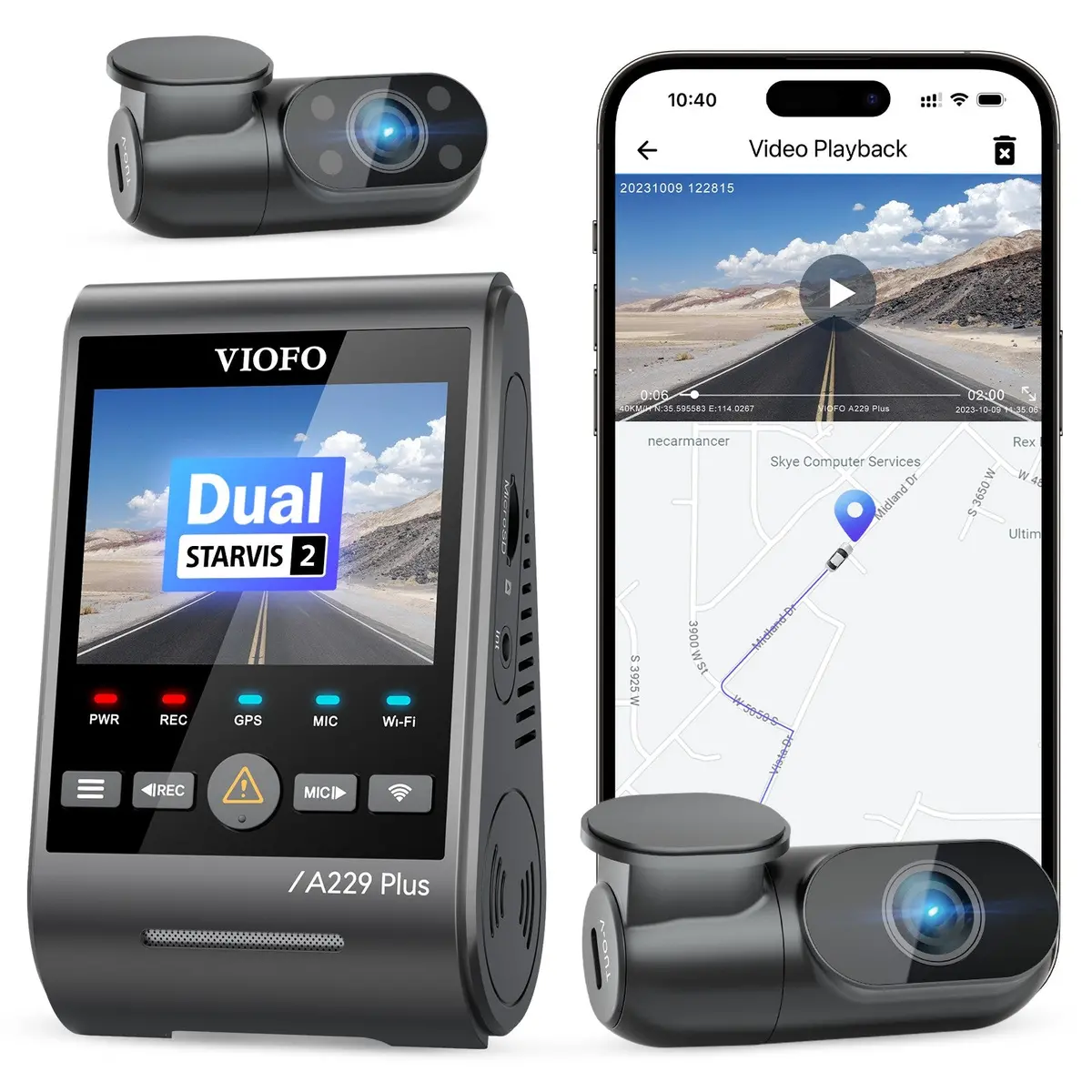 Viofo A229 Plus 3Ch 2K+2K+1080P Hdr 5Ghz Wi-Fi Gps Voice Control 3 Channel Dash Camera With Dual Sony Starvis 2 Sensor 1