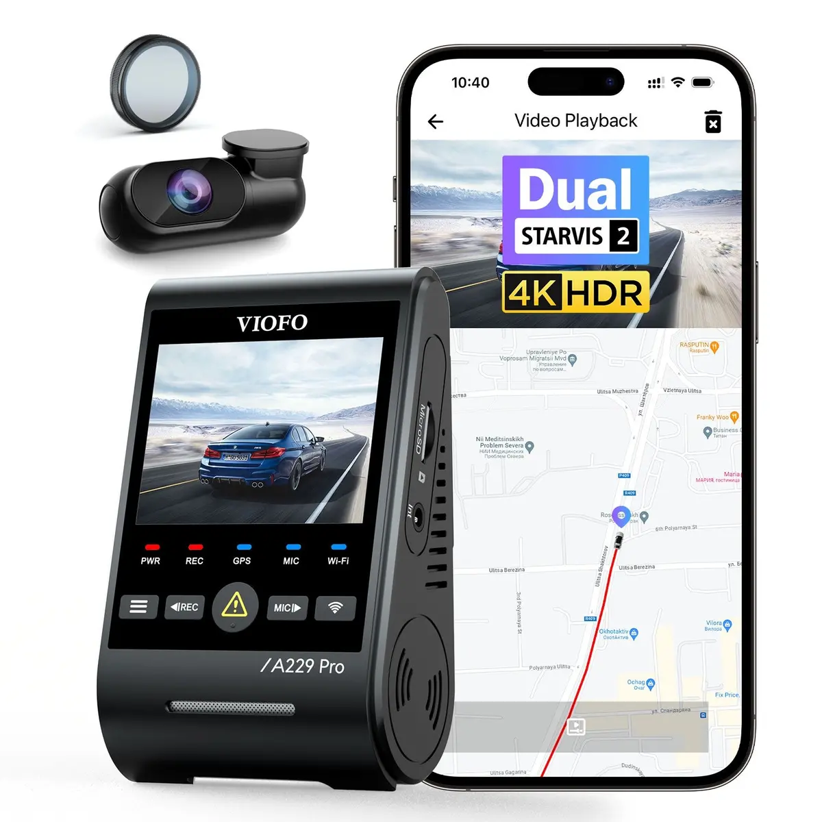 Viofo A229 Pro 2Ch Front And Rear 4K+2K Hdr Dual Dash Cam With Sony Starvis 2 Sensors Super Night Vision Voice Control 1