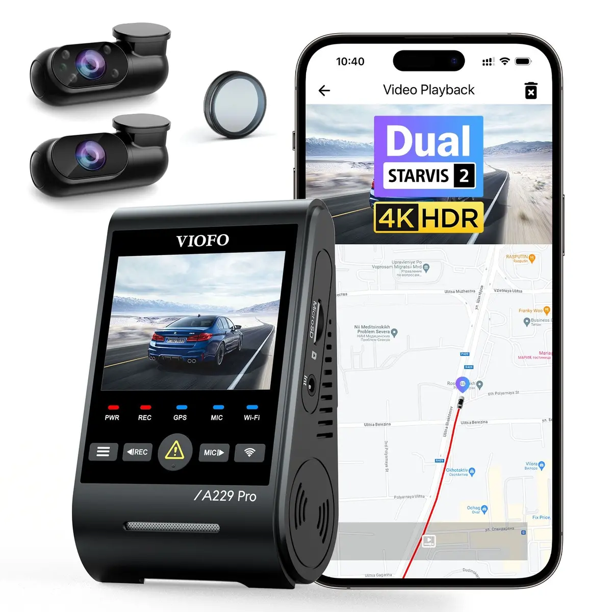 Viofo A229 Pro 3Ch 4K+2K+1080P Hdr 3 Channels Car Dash Camera With Sony Starvis 2 Sensors For Lyft Taxi Ridesharing Drivers 1