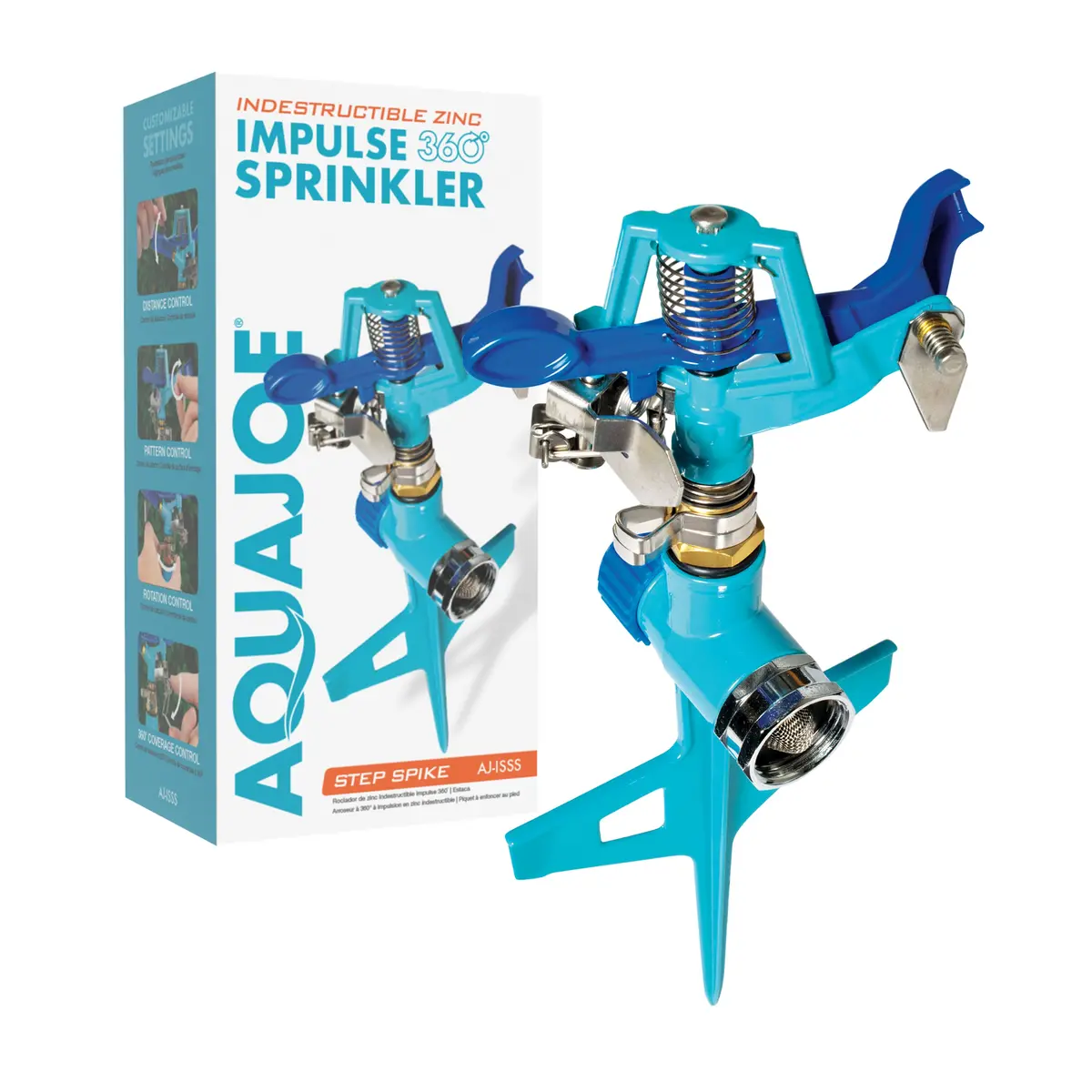 Aqua Joe Aj-Isss Indestructible Zinc Impulse 360 Degree Sprinkler | Waters Up To 1390 Sq Ft | Customizable Coverage 1