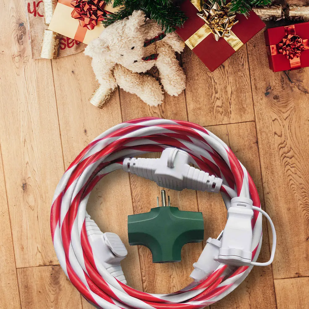 Snow Joe + Sun Joe Pjext25mo-Can Indoor + Outdoor Extension Cord | 25-Foot | Cord Connect Adapter | Candy Cane 2