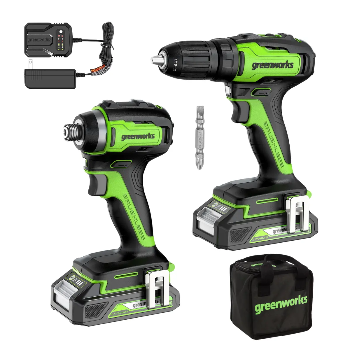 24V Brushless Drill / Driver And Impact Driver, (2) 2.0Ah Batteries & Charger Included 1