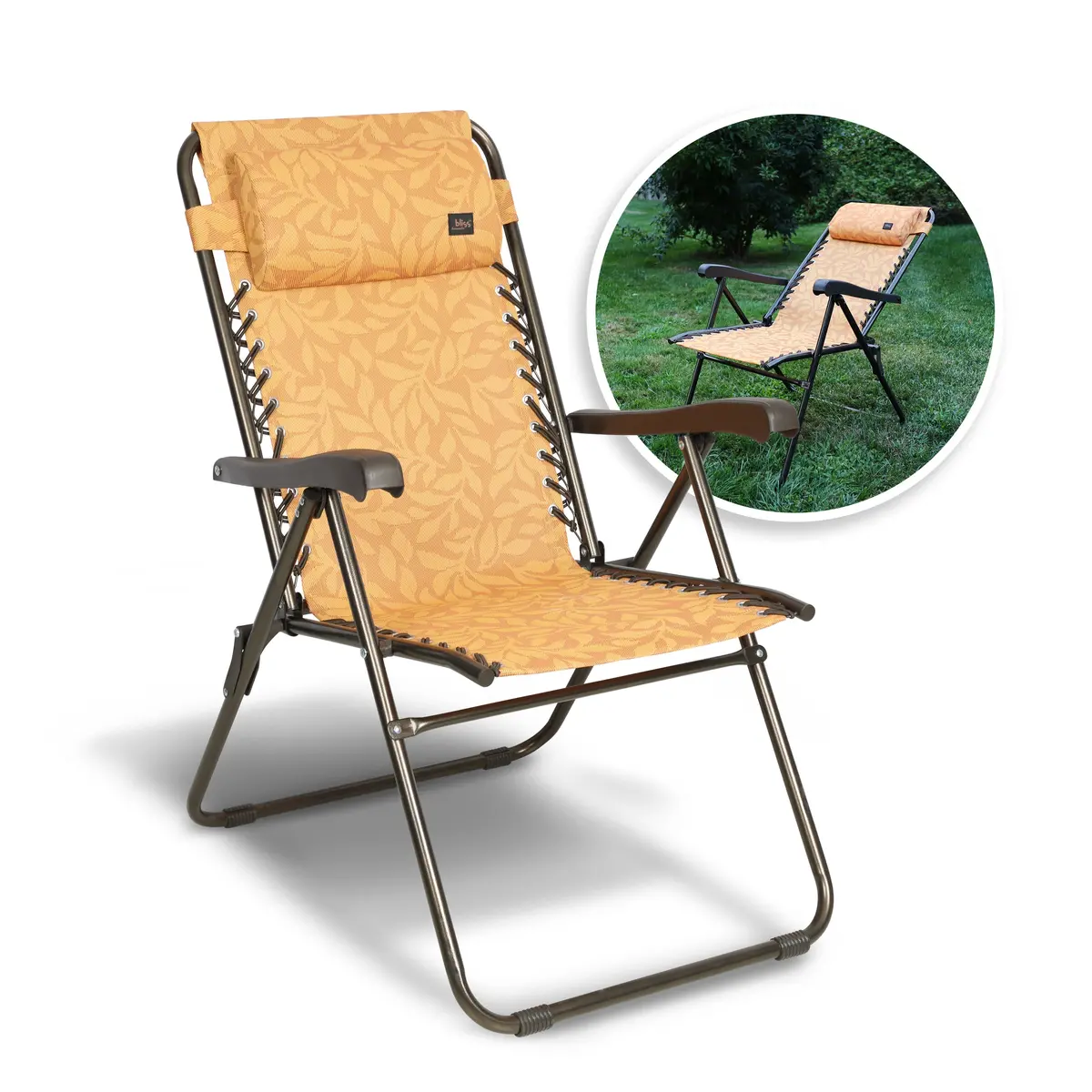 Bliss Hammocks Gfc-612-Al Reclining Sling Chair W/ Pillow | 26-In. Wide | Weather & Rust Resistant | 275 Lb. Capacity (Amber Leaf) 1