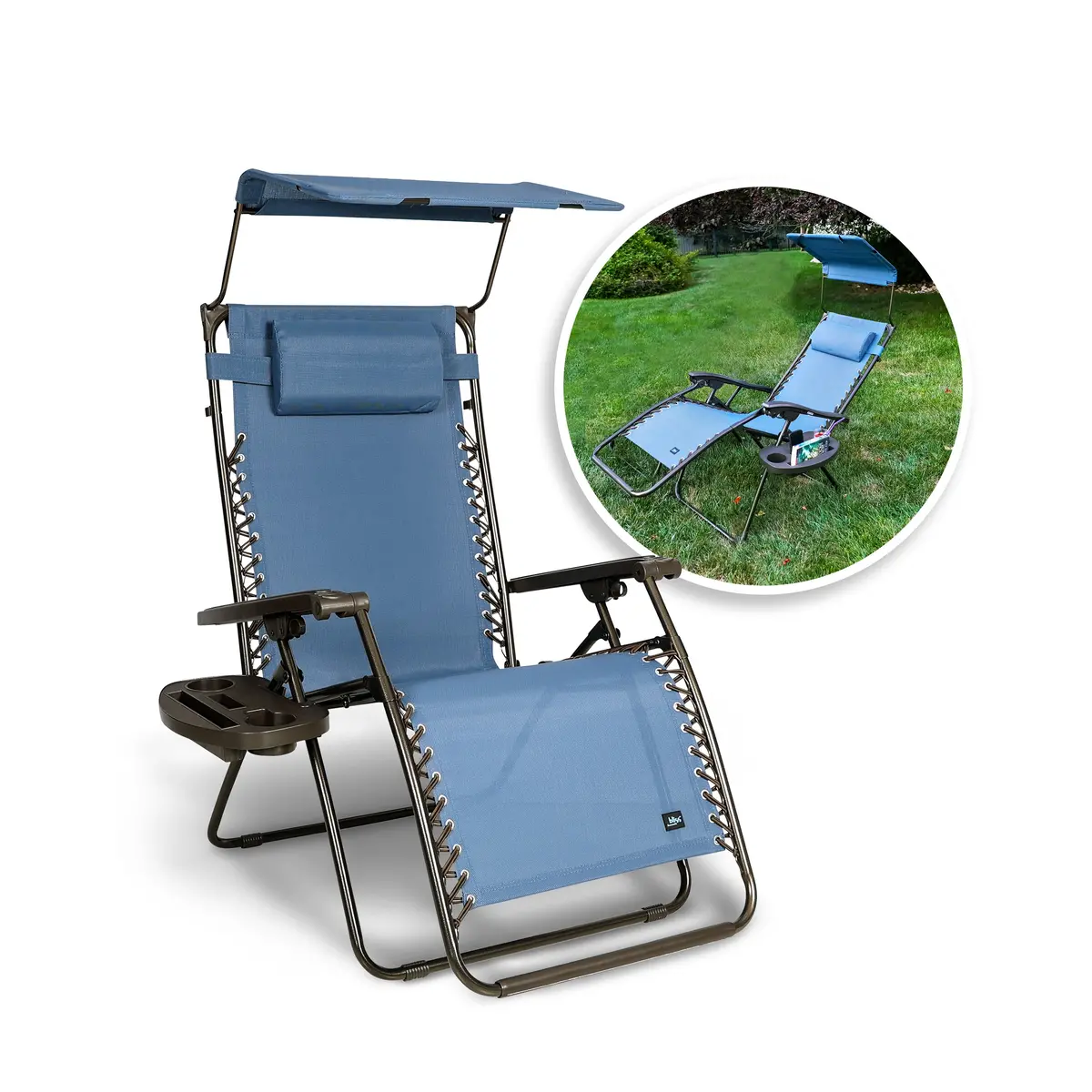 Bliss Hammocks Gfc-436Wdb Gravity Free Chair W/ Canopy , Drink Tray, & Pillow | 30-In. Wide Xl | Weather & Rust Resistant | 360 Lb. Capacity 1