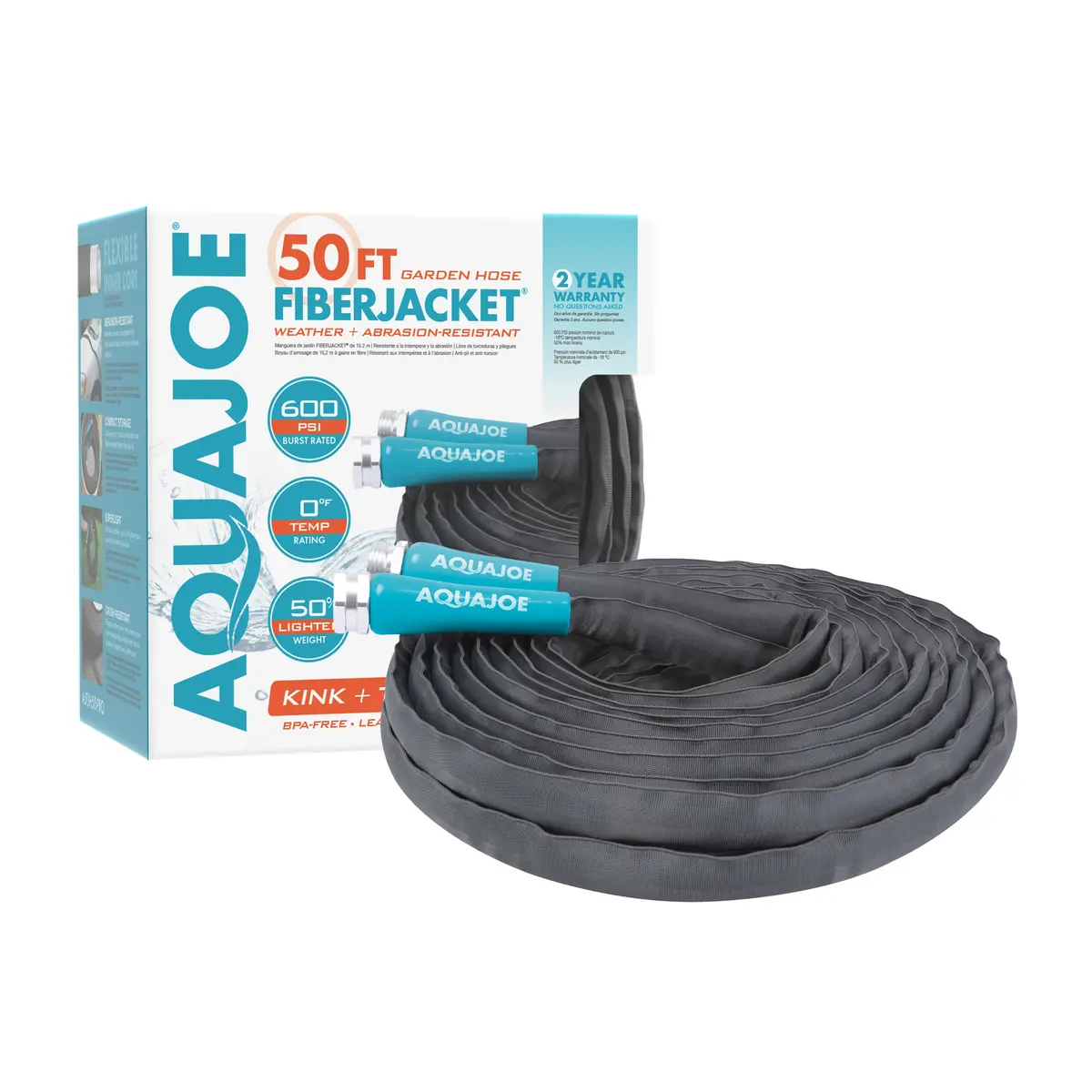 Aqua Joe Ajfjh50-Pro Ultra Flexible Kink Free Fiberjacket Garden Hose | 50-Foot | Metal Fittings 1