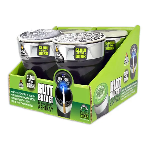 Glow In The Dark Printed Lid Butt Bucket Ashtray With Led Light - 4 Per Retail Ready Wholesale Display 40308 1