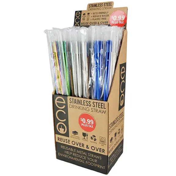 Stainless-Steel Metal Straw With Rubber Tip - 50 Pieces Per Retail Ready Display 40345 1