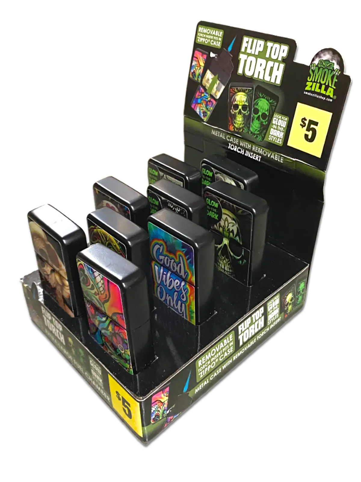 Glow In The Dark Flip Top Torch Lighter - 9 Pieces Per Retail Ready Display 40887 1