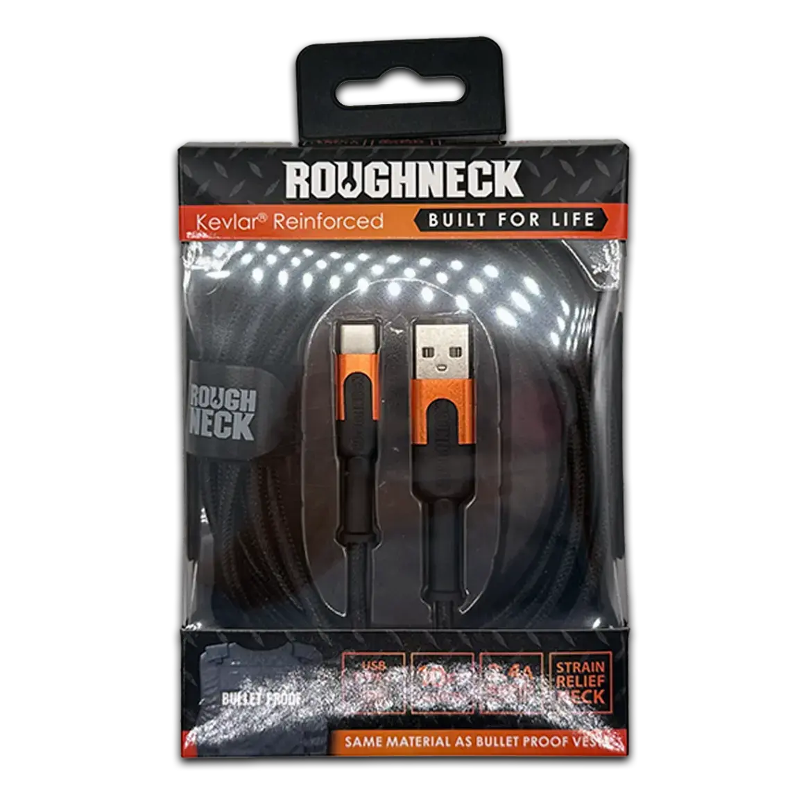 Charging Cable Roughneck Soft Cloth Usb To Usb-C 10Ft 2.4 Amp - 4 Pieces Per Retail Ready Pack 41593 1