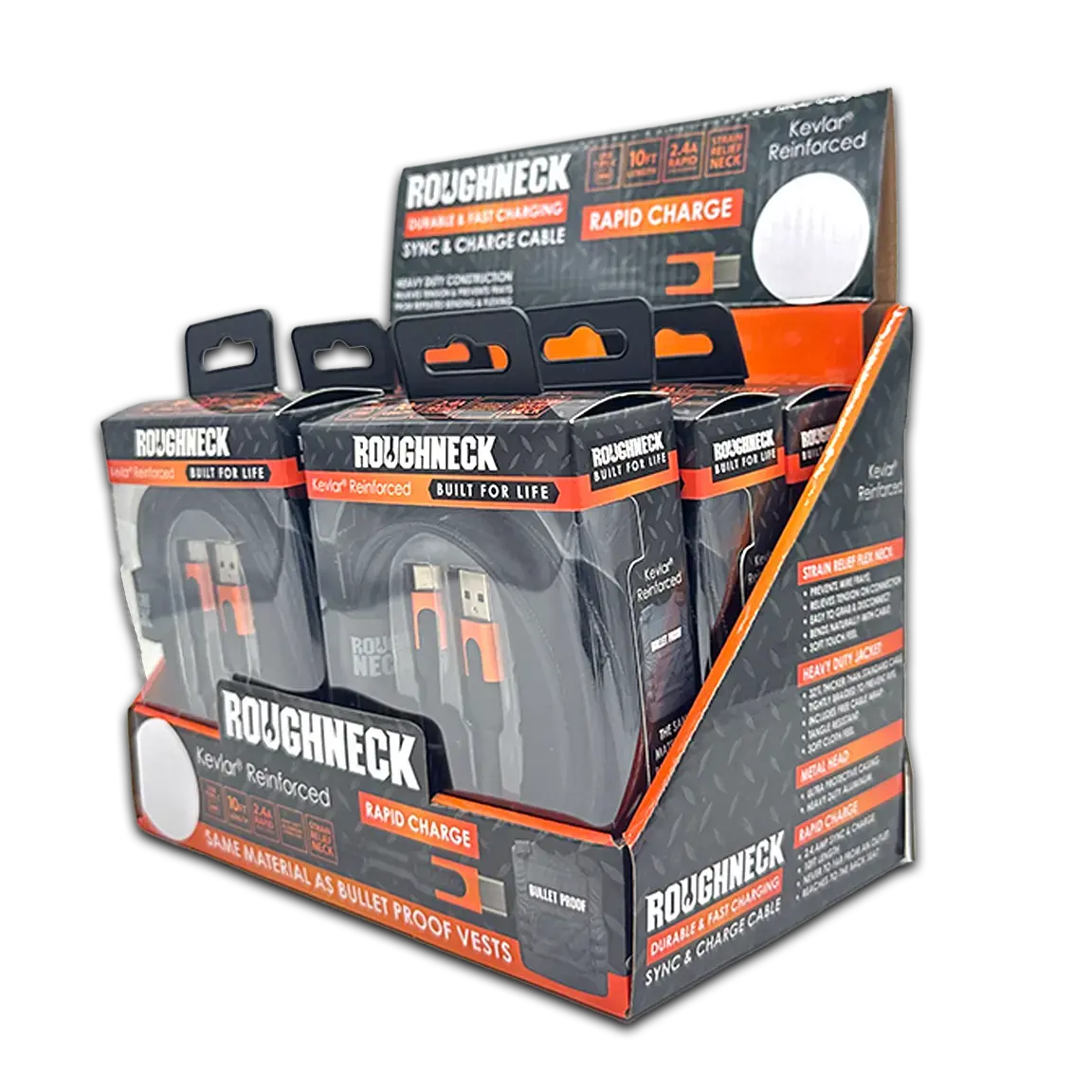 Charging Cable Roughneck Soft Cloth Usb To Usb-C 10Ft 2.4 Amp - 6 Pieces Per Retail Ready Display 41593D 1