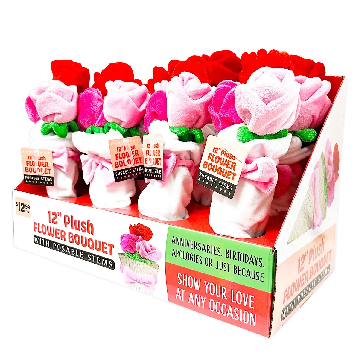 Plush Rose Bouquet 12" Assortment - 8 Pieces Per Retail Ready Display 41663 1