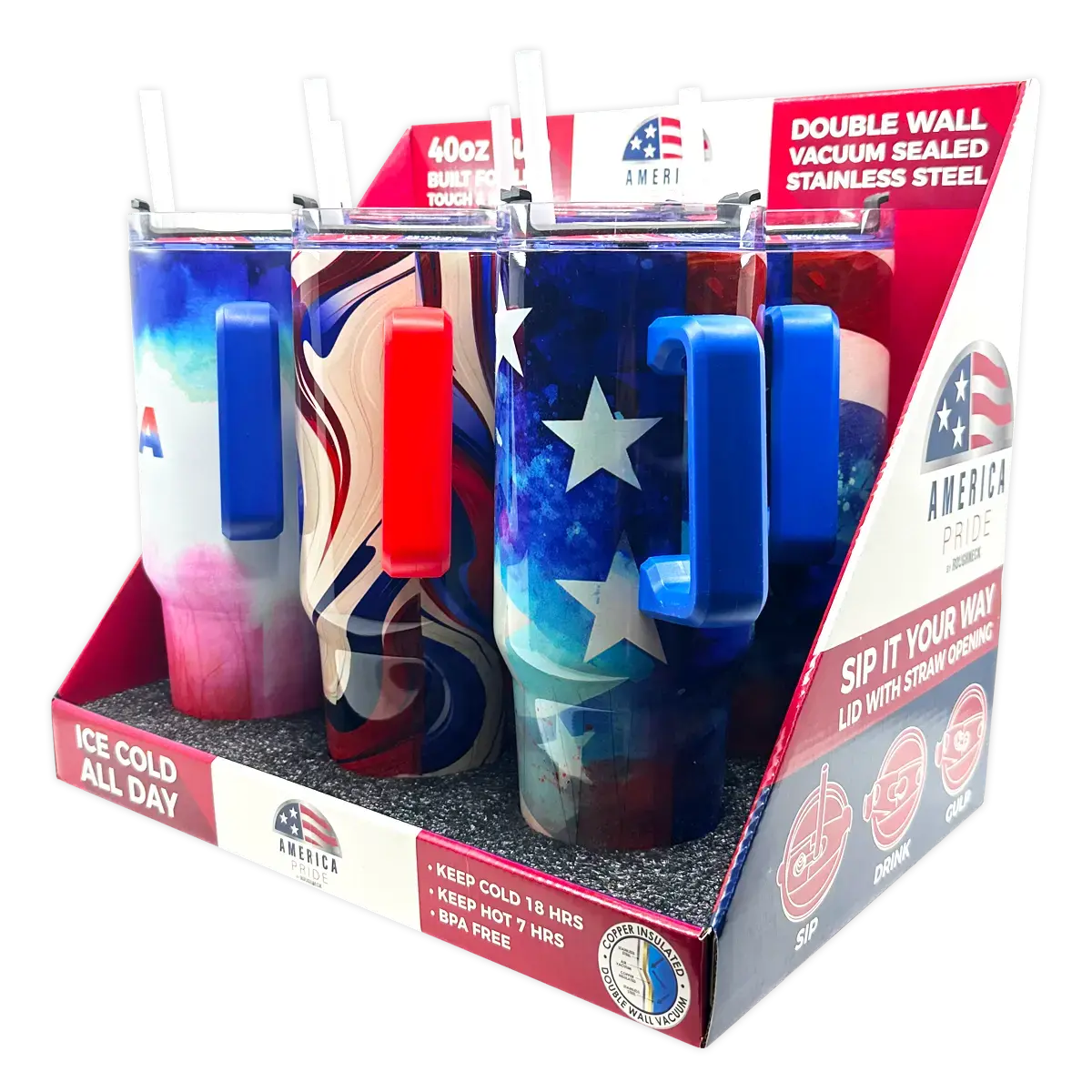 40 Oz Stainless-Steel Insulated Patriotic Printed Cups - 6 Pieces Per Retail Ready Display 41686 1