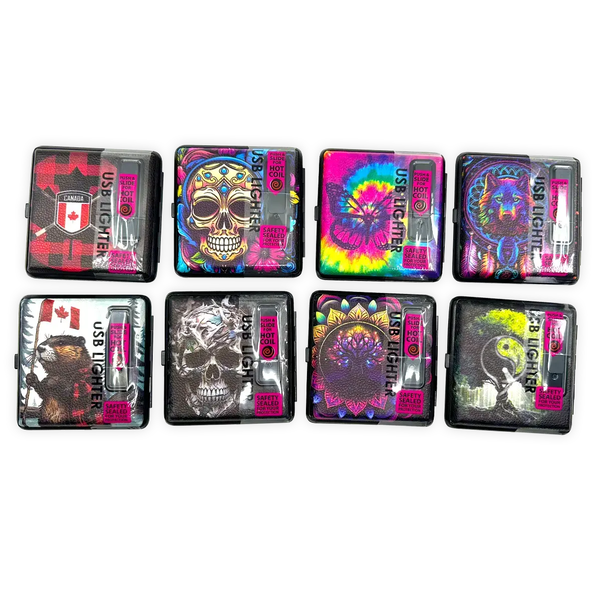 Cigarette Case With Usb Coil Lighter Canada Themed Designs - 8 Pieces Per Retail Ready Display 41734 2