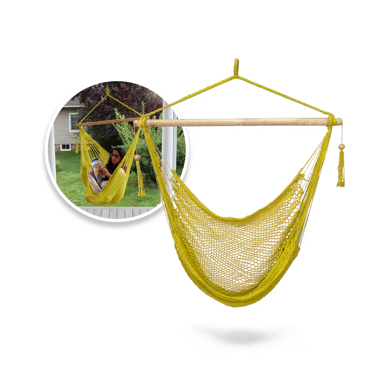Bliss Hammocks Bhc-412Yl Island Rope Hammock Chair W/ Spreader Bar & Hanging Hardware | 40-In. Wide | 265 Lb. Capacity (Yellow) 1