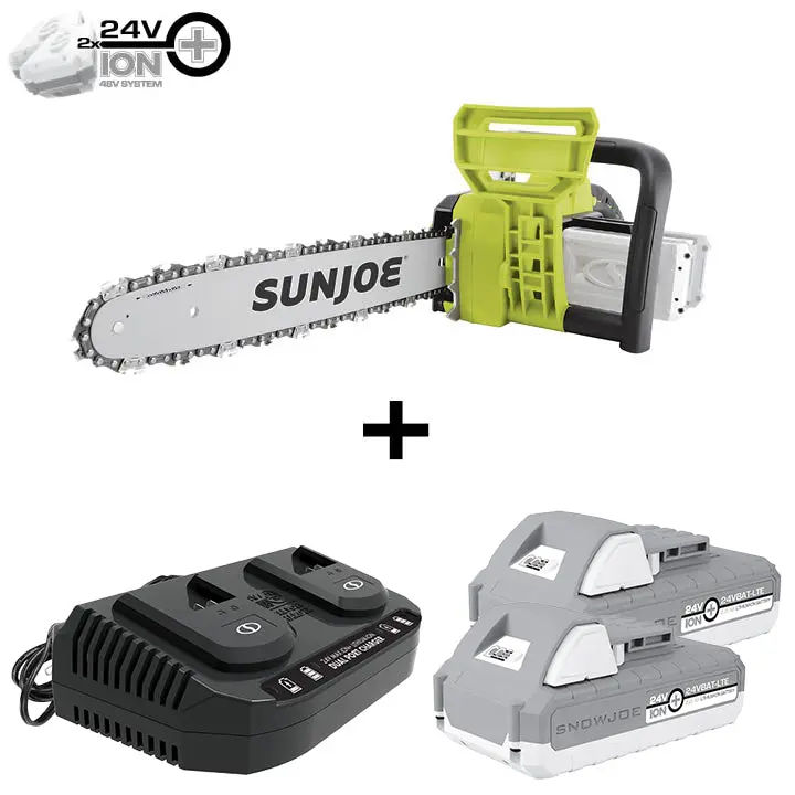 Sun Joe 24V-X2-Cs16-Max 48-Volt* Ionmax Cordless Chain Saw Kit | 16-Inch | Replacement Chain Included | W/ 2 X 2.0-Ah Batteries And Charger 1