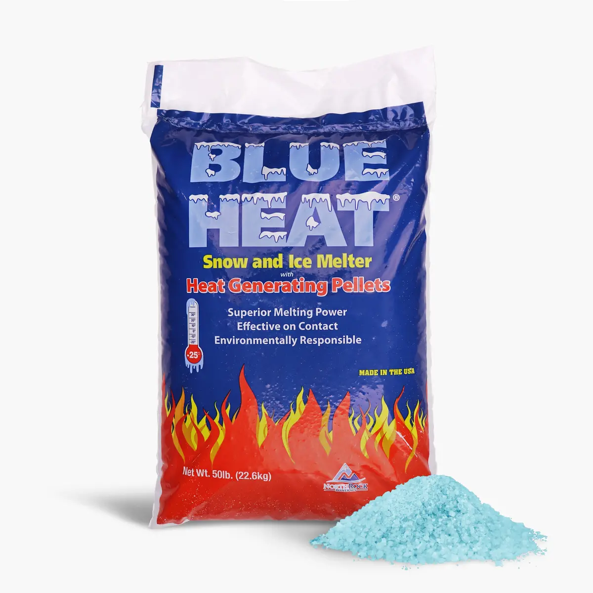 Blue Heat Calcium Blend Ice And Snow Melt + Deicer W/ Heat Generating Pellets | 50 Lb. Bag | Works To -25°F 1