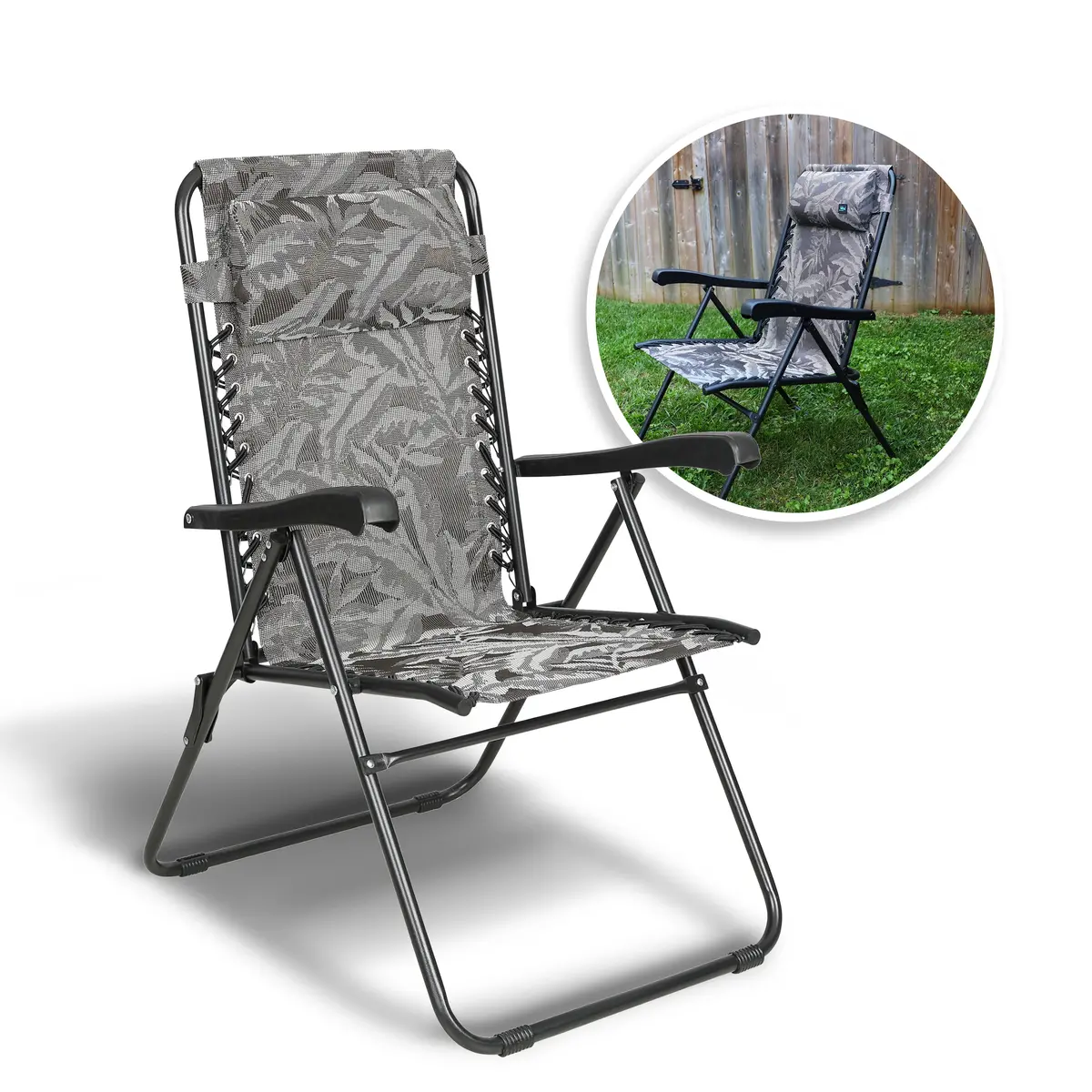 Bliss Hammocks Gfc-612-Pf Reclining Sling Chair W/ Pillow | 26-In. Wide | Weather & Rust Resistant | 275 Lb. Capacity (Platinum Fern) 1