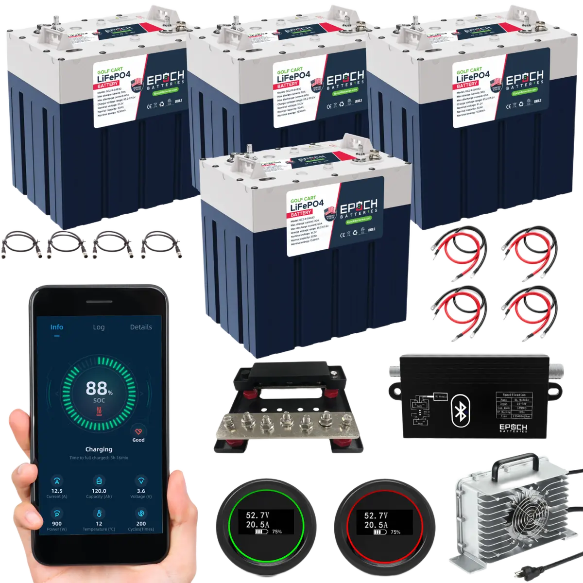 48V 120Ah Gc2 - Golf Cart Lifepo4 Lithium Battery - Complete Kit 1