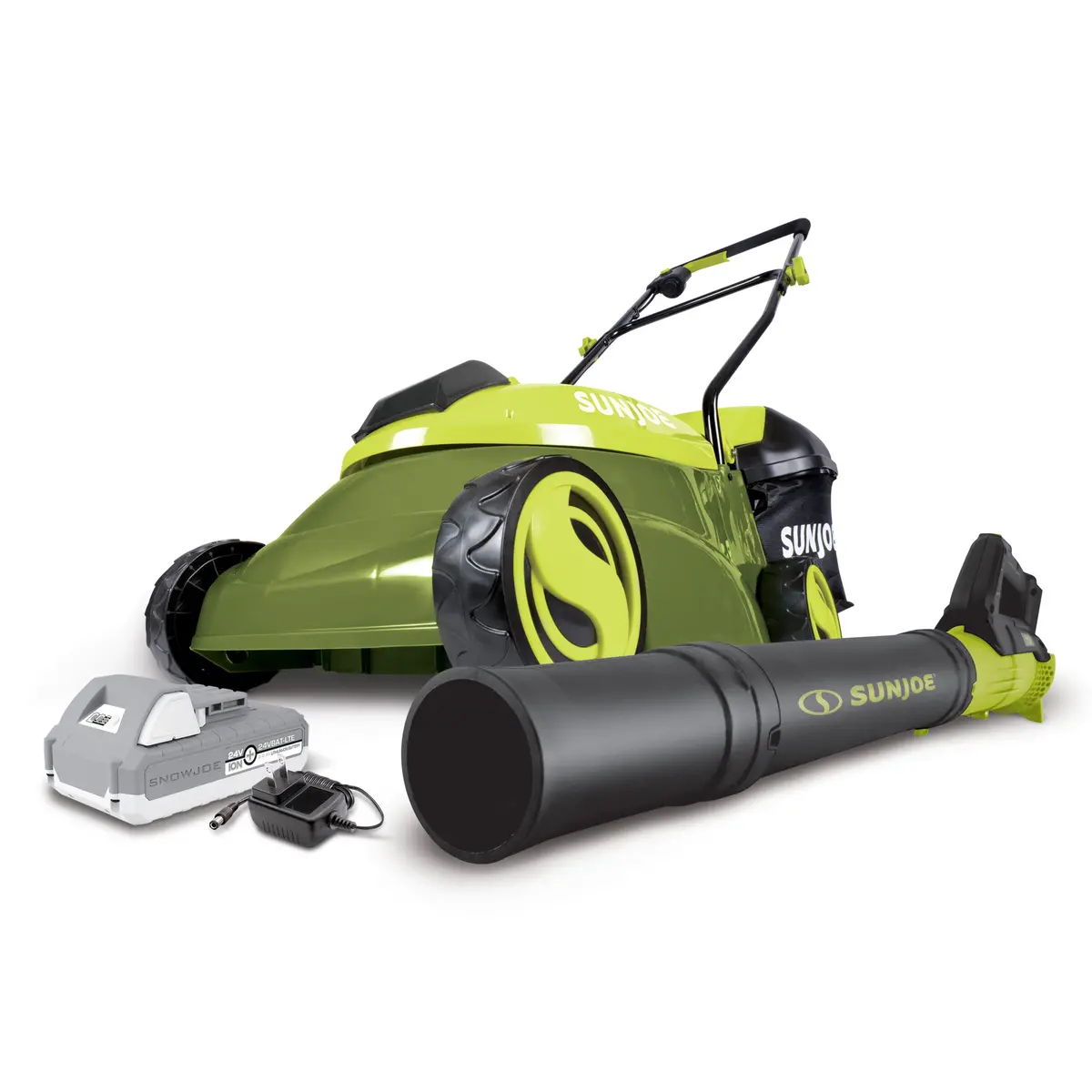Sun Joe Cordless Power Bundle | Lawn Mower + Leaf Blower | W/ 2.0-Ah Battery + Charger 1