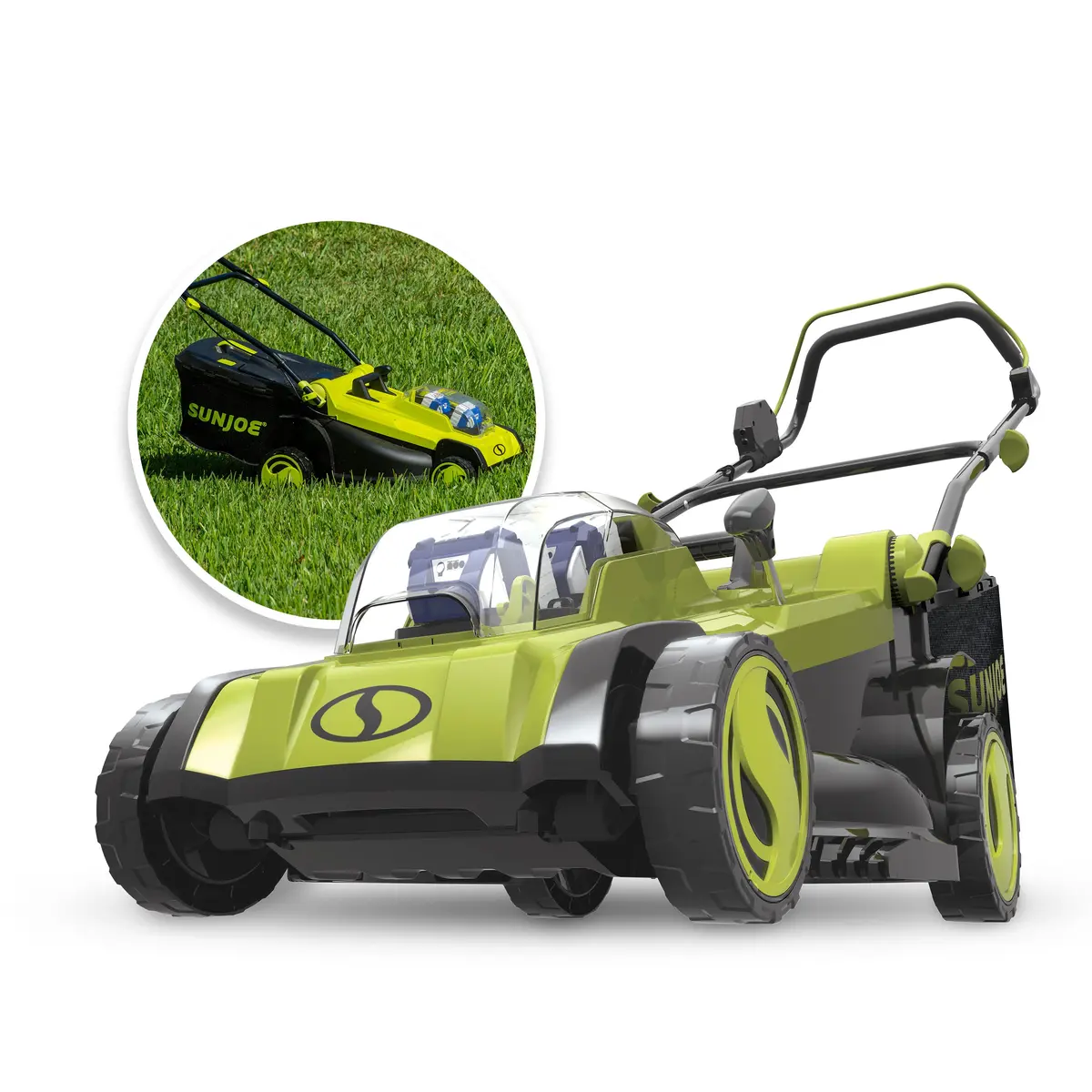 Sun Joe 24V-X2-17Lm 48-Volt* Ionmax Cordless Lawn Mower Kit W/ Collection Bag | 17-Inch | 6-Position | W/ 2 X 4.0-Ah Batteries + Dual Port Charger 1