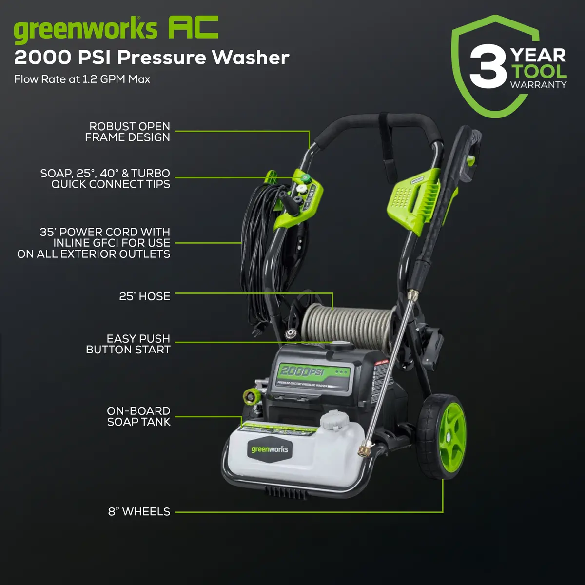 2000 Psi 1.2 Gpm 13 Amp Electric Pressure Washer - Gpw2000 2