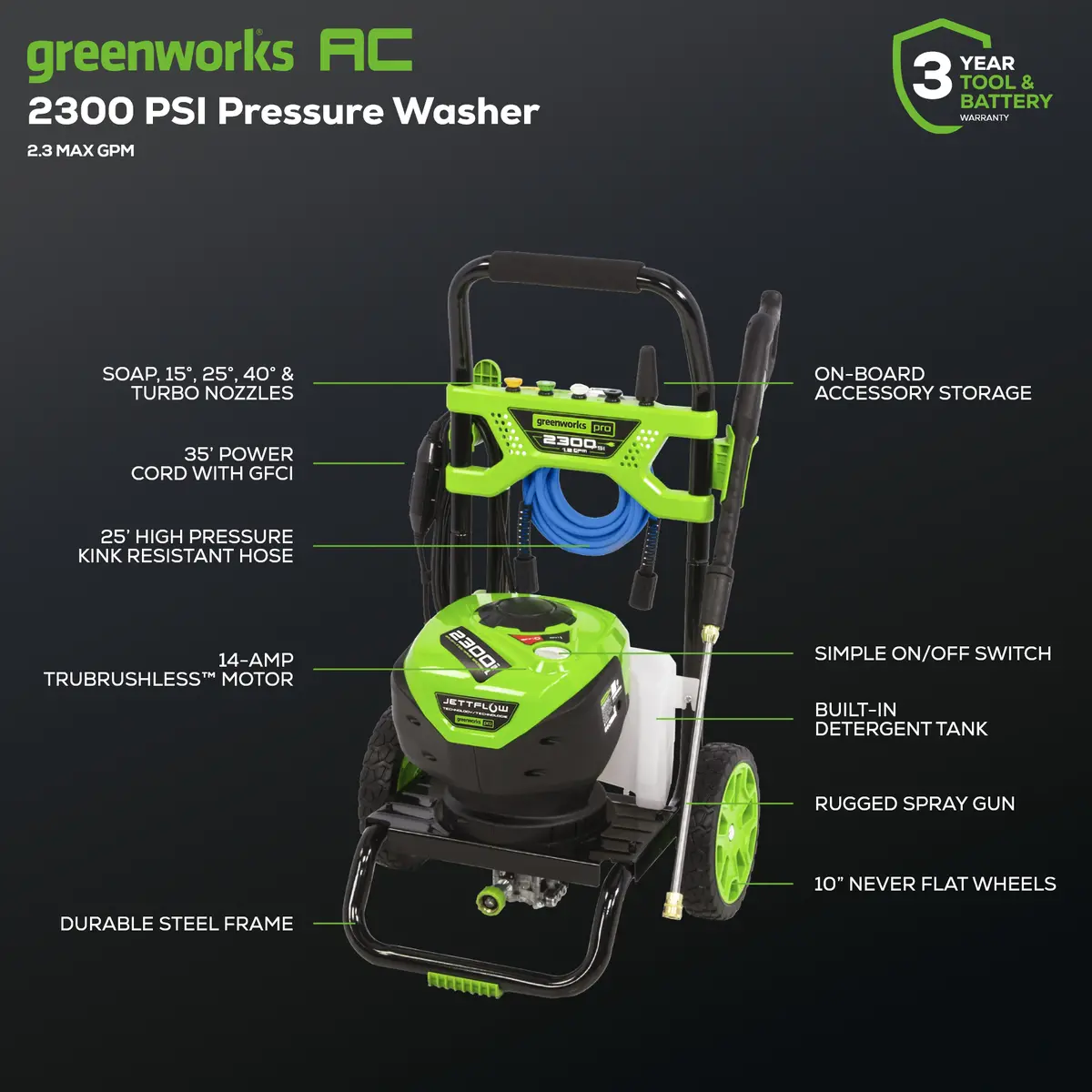 2300 Psi 1.2 Gpm 14 Amp Brushless Pressure Washer - Gpw2300 2