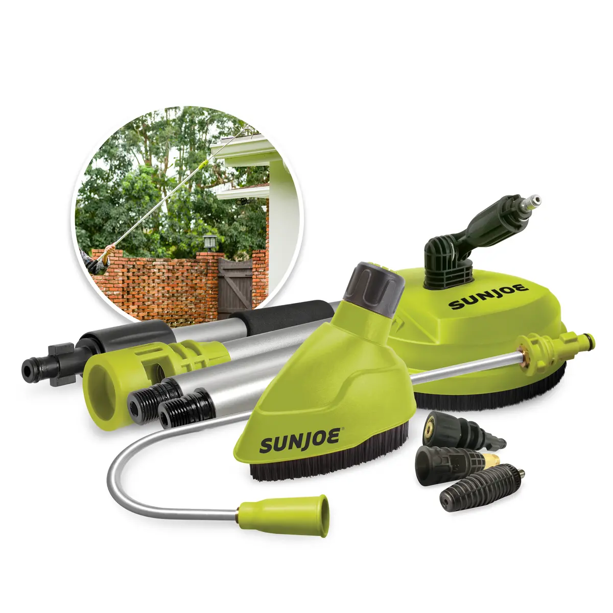 Sun Joe Home Cleaning System For Spx Series Pressure Washers, Includes Turbo Nozzle, Surface Splashguard, Aluminum 5.5-Ft Extension Wand, 315-Degree Gutter Cleaning Nozzle, Patio Surface Cleaner And Transfer Adapters For Spx Series Up To 3500-Psi 1