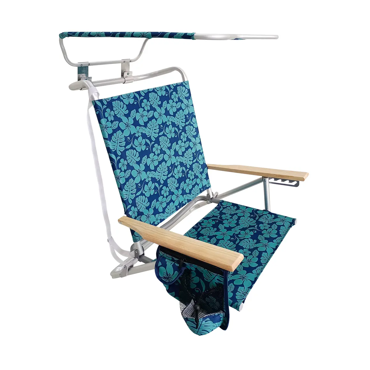 Bliss Hammocks Bbc-351-Bf Folding Beach Chair W/ Canopy | 5 Reclining Positions | Storage Pouch, Phone Holder, & Cup Holder Included | 275 Lb. Capacity (Blue Flower) 2
