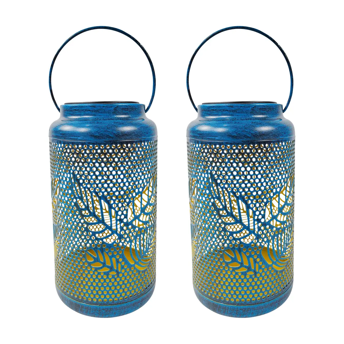 Bliss Outdoors Bsl-312-Bl Set Of 2 Solar Led Lanterns W/ Berry Leaf Design & Hand Painted Finish | 9-In. Tall | Waterproof Ip44 (Blue) 2