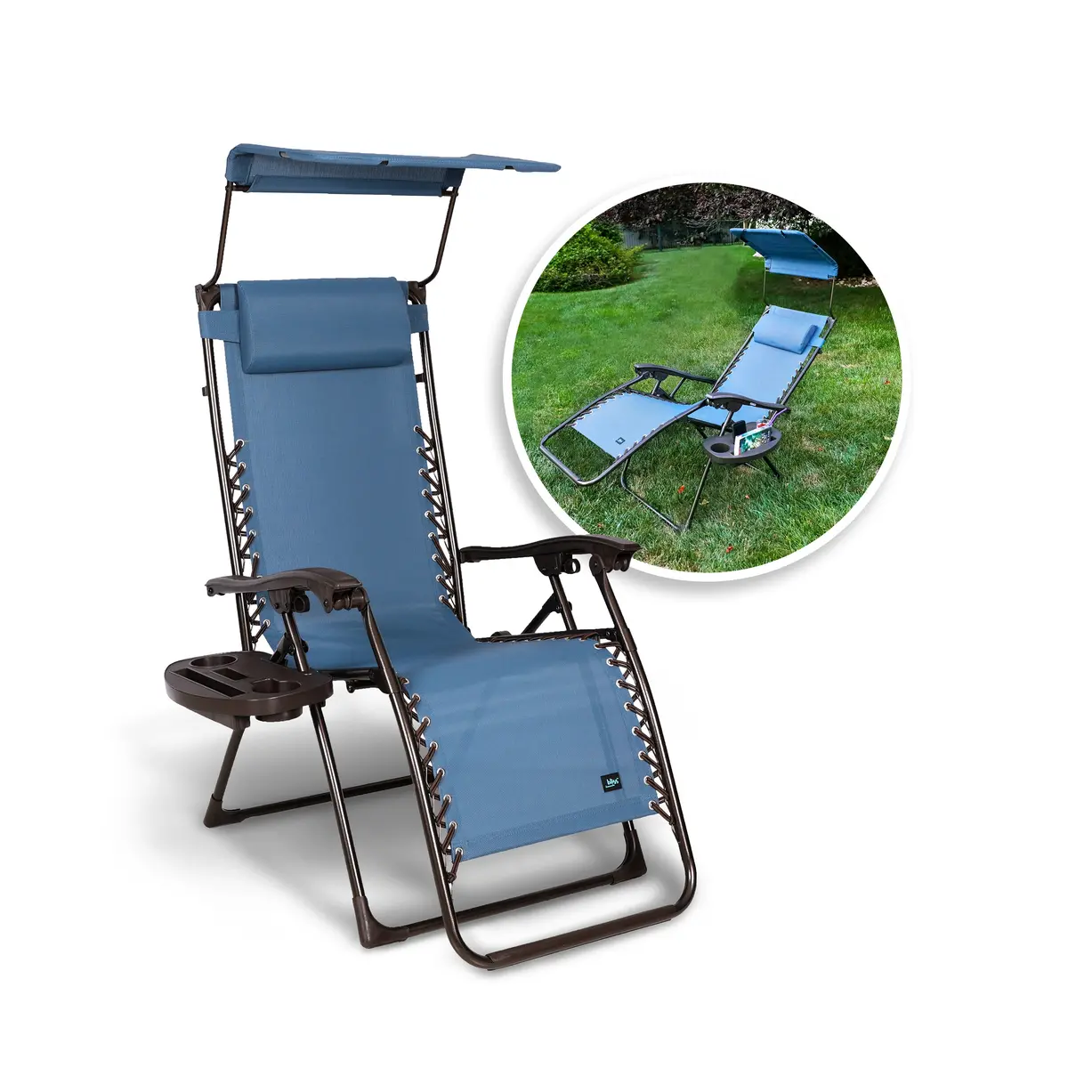 Bliss Hammocks Gfc-436Db Gravity Free Chair W/ Canopy, Pillow, & Drink Tray | 26-In. Wide | Weather & Rust Resistant | 300 Lb. Capacity 1