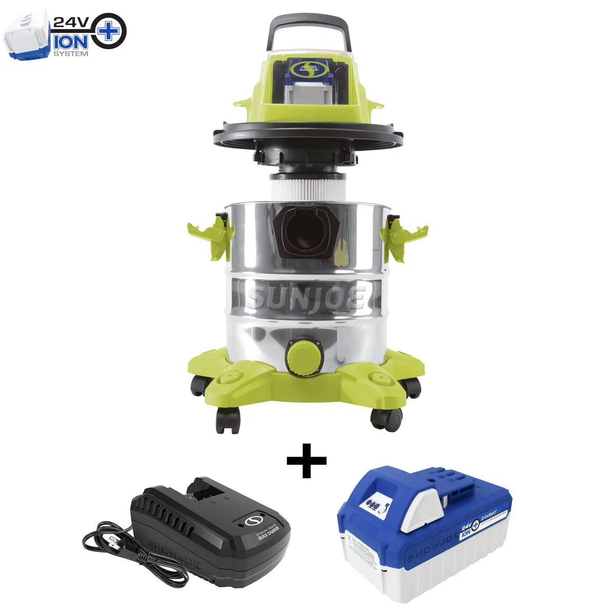 Sun Joe 24V-Wdv6000 24-Volt* Ionmax Cordless Portable Stainless Steel Wet/Dry Vacuum Kit | 5.3 Gal | W/ 4.0-Ah Battery + Charger 1