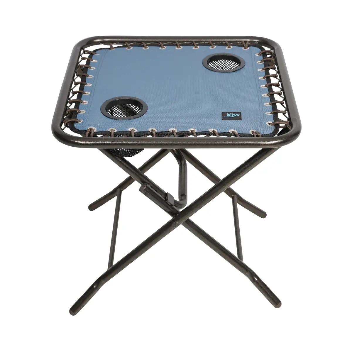Bliss Hammocks Gfc-Tbl-Db Folding Side Table W/ 2 Built-In Cup Holders | 20-In. Surface | Weather Resistant | 40 Lb. Capacity (Denim Blue) 1