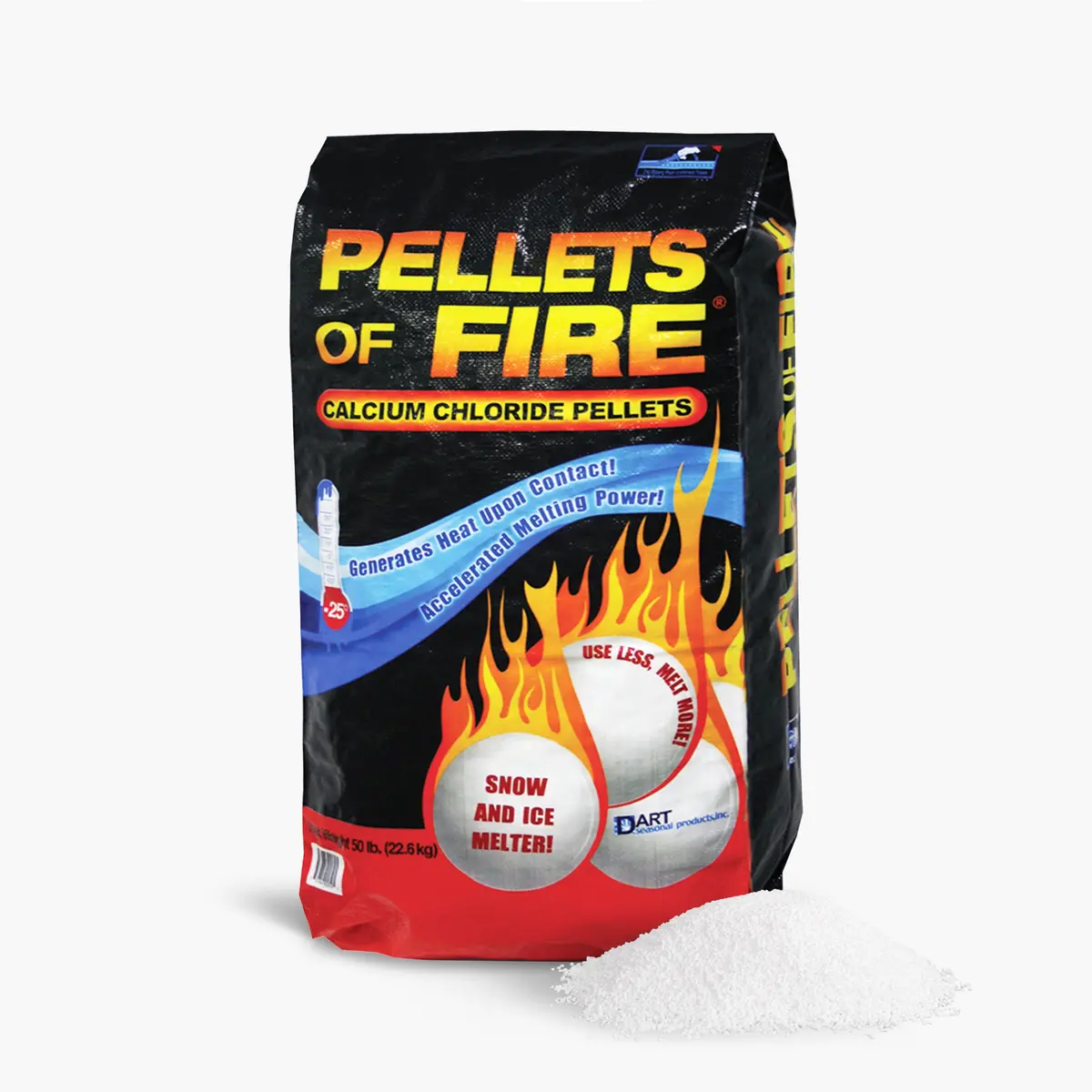 Pellets Of Fire Calcium Chloride Ice And Snow Melt + Deicer | 50 Lb. Bag | Works To -25°F 1