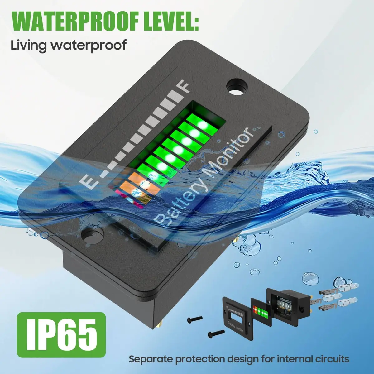 10L0l Golf Cart Battery Gauge – Accurate, Waterproof & Multi-Voltage Led Indicator 2