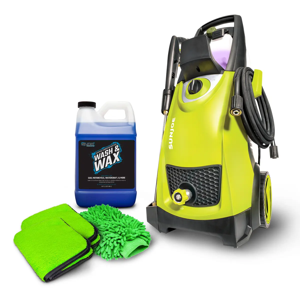 Sun Joe Pressure Washer Wash And Wax Bundle | Pressure Washer + Concentrate + Microfiber Towel + Wash Mitt 1