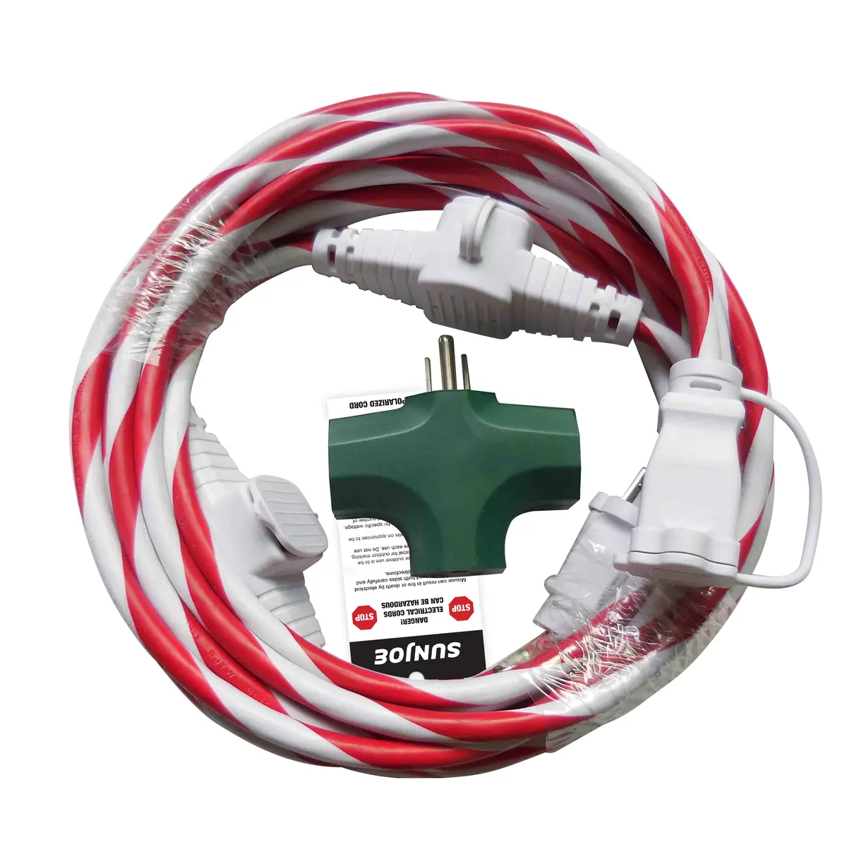 Snow Joe + Sun Joe Pjext25mo-Can Indoor + Outdoor Extension Cord | 25-Foot | Cord Connect Adapter | Candy Cane 1