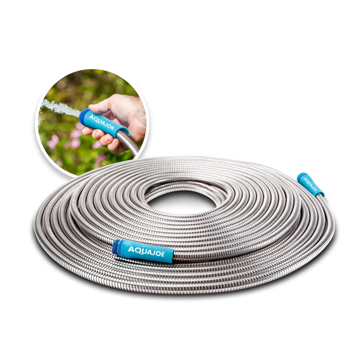 Aqua Joe Ajsgh100 Heavy-Duty Puncture Proof Kink-Free Metal Garden Hose | 100-Foot | 304-Stainless Steel | Spiral Constructed | 1/2-Inch Diameter 1