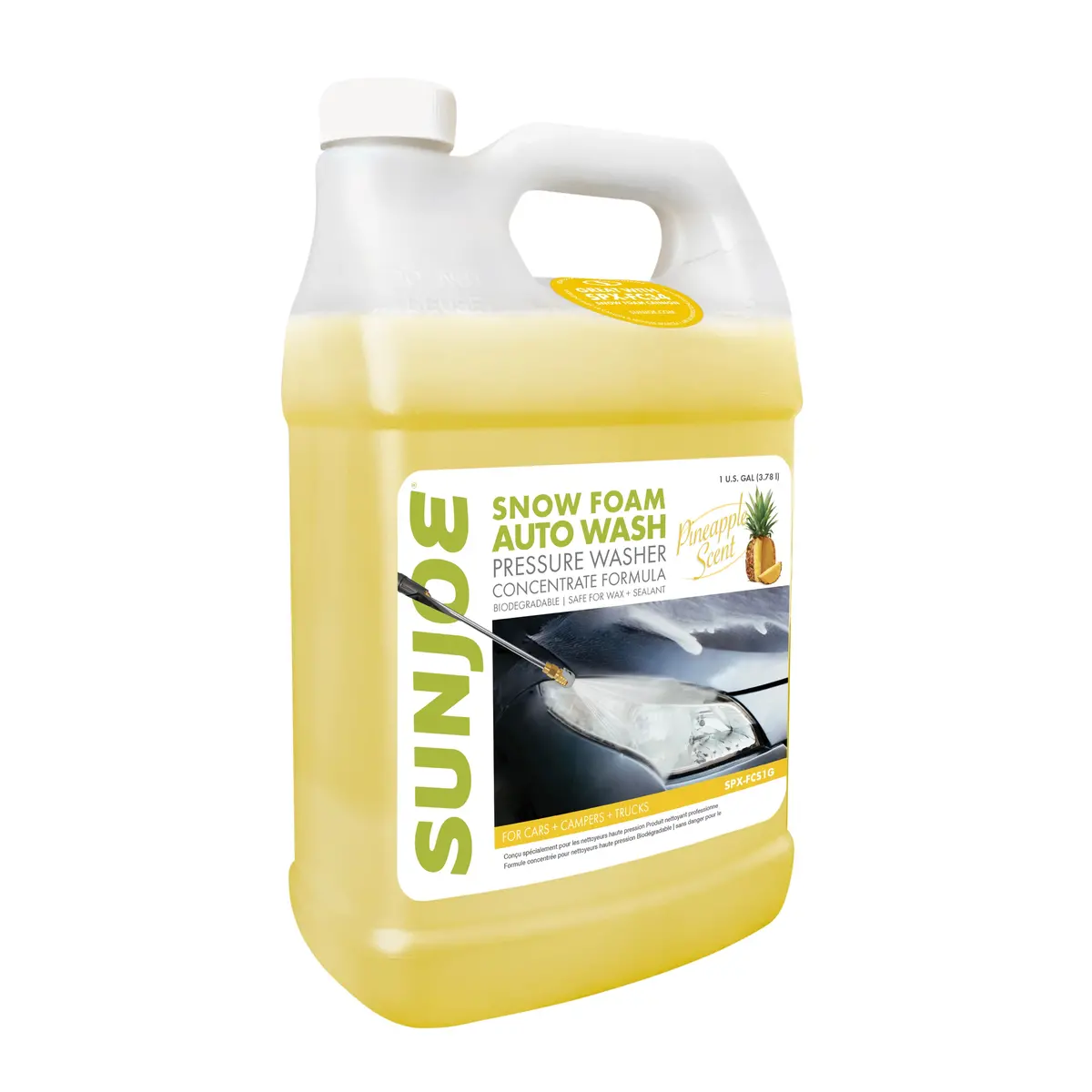 Sun Joe Spx-Fcs1g Premium Snow Foam Pressure Washer Rated Car Wash Soap + Cleaner, Pineapple Scent | 1 Gal. 1